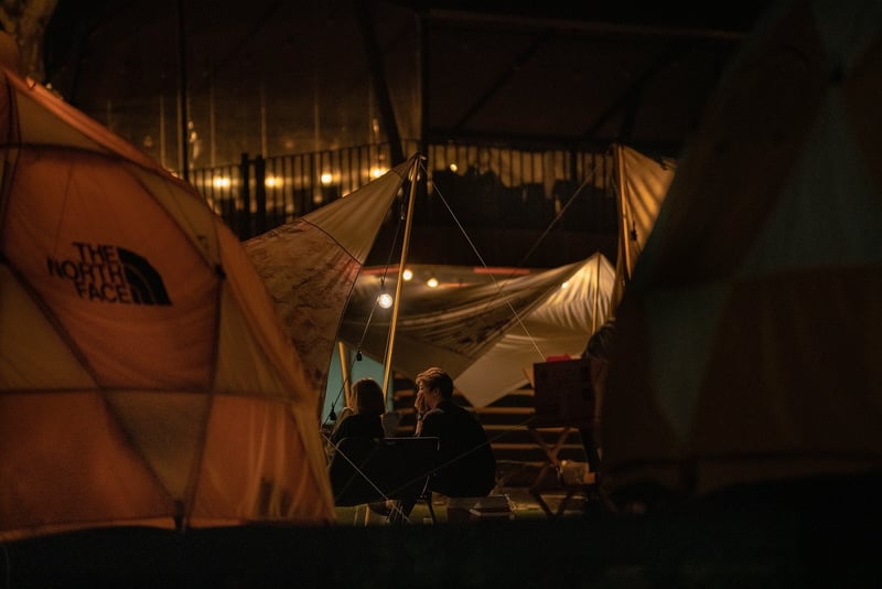 Campfire and tent under the stars